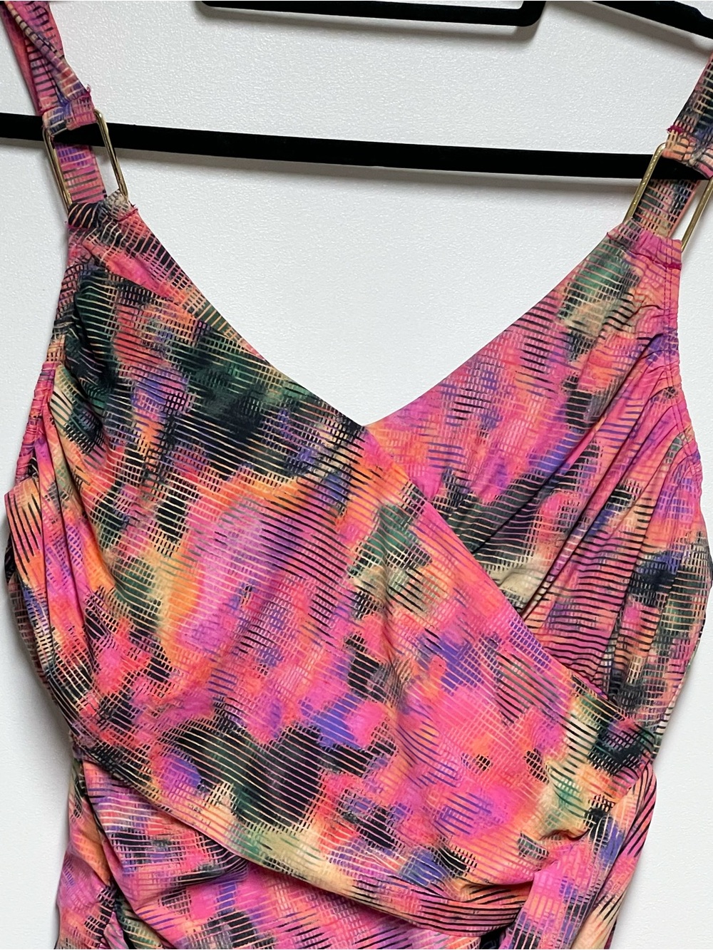 SPANX Faux-Wrap Ruched Print One-Piece Swimsuit Sz 14 - Picture 4 of 6